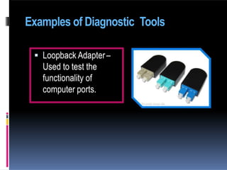  Loopback Adapter–
Used to test the
functionality of
computer ports.
Examples of Diagnostic Tools
 