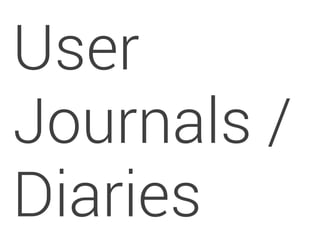 User 
Journals / 
Diaries 
 