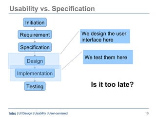 Usability vs. Specification
            Initiation

        Requirement                             We design the user
   ...