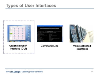 Types of User Interfaces




    Graphical User                        Command Line   Voice activated
    Interface (GUI) ...