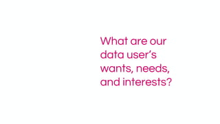 What are our
data user’s
wants, needs,
and interests?
 