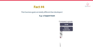 Fact #4
Their business goals are totally diﬀerent than developers’.
E.g.: a Support team
 