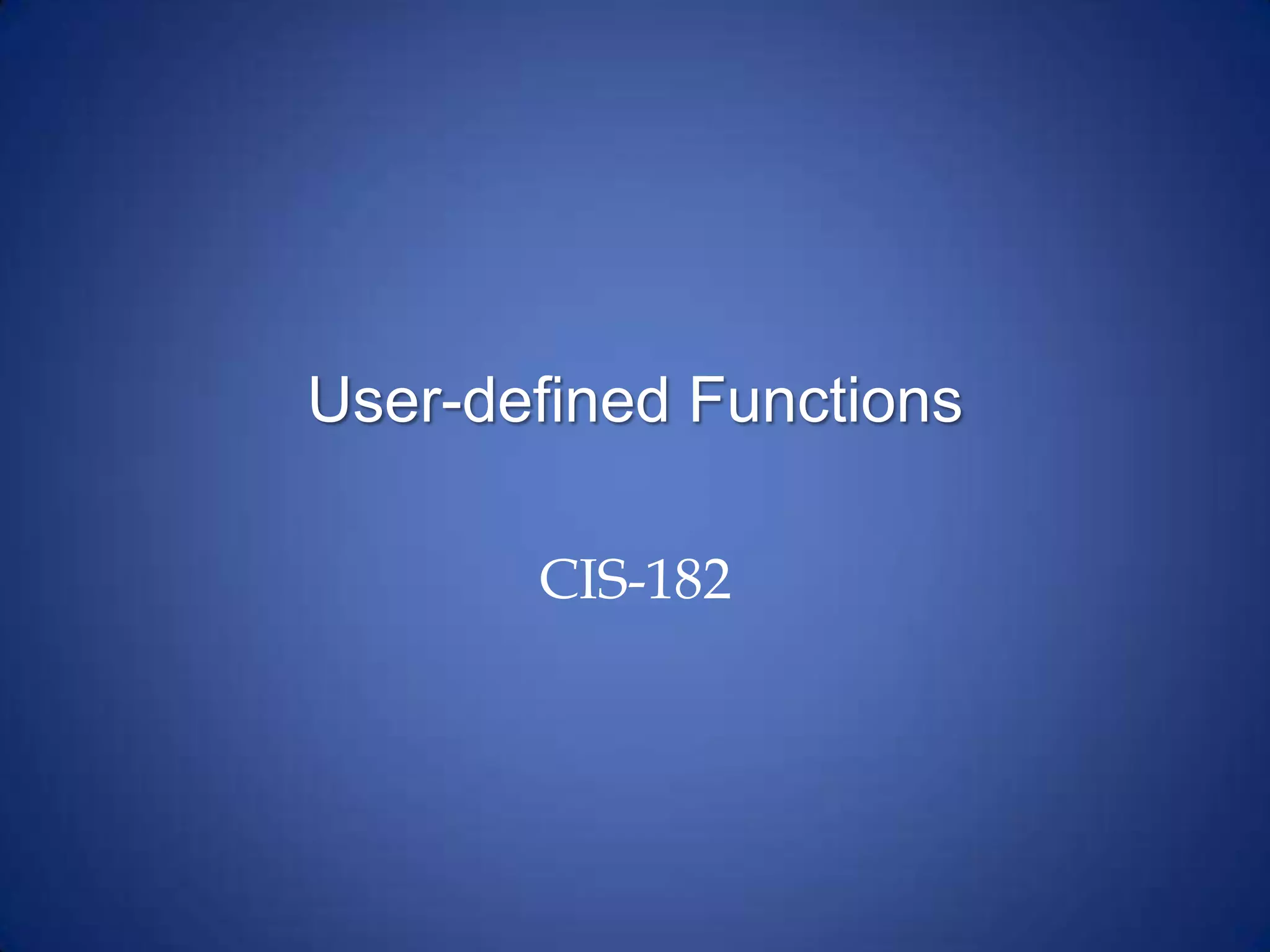 User defined functions | PPTX