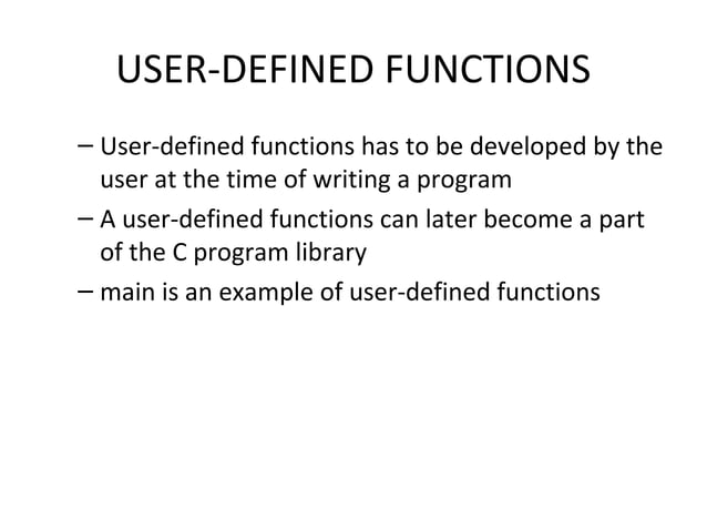 User defined functions in C programmig | PPT