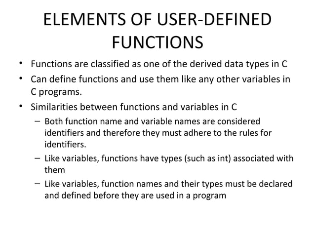 User defined functions in C programmig | PPT