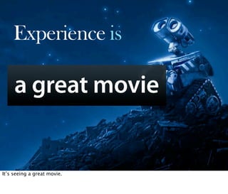 Experience is

     a great movie

         Oct 21, 2008 N. Nyman Oy niko@nnyman.com


It’s seeing a great movie.
 
