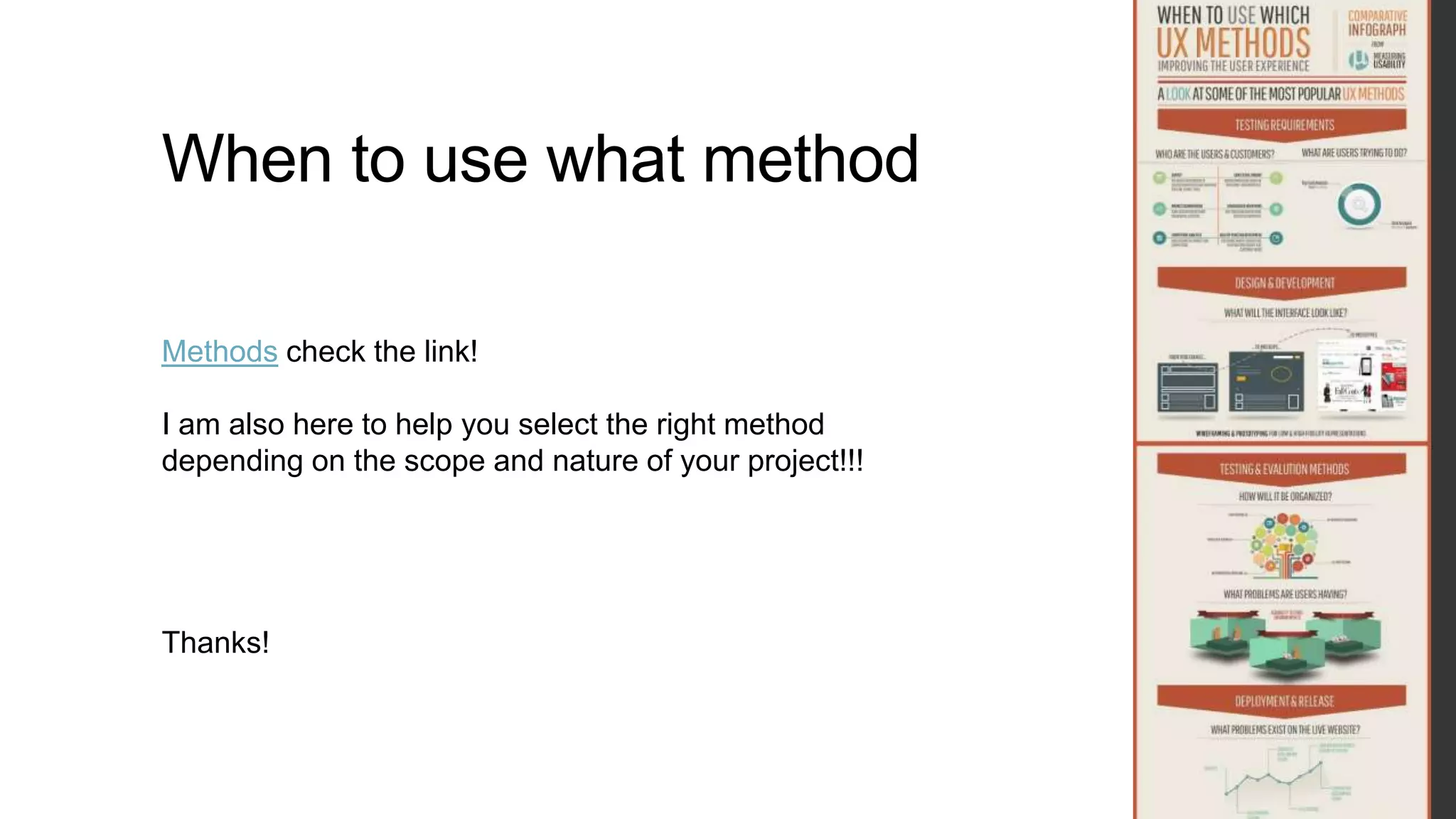 When to use what method
Methods check the link!
I am also here to help you select the right method
depending on the scope and nature of your project!!!
Thanks!
 