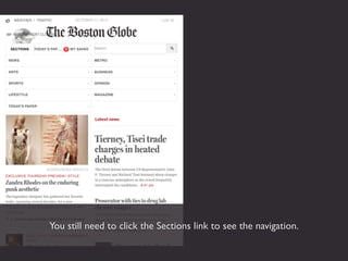 You still need to click the Sections link to see the navigation.
 