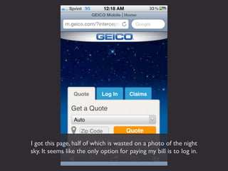 I got this page, half of which is wasted on a photo of the night
sky. It seems like the only option for paying my bill is to log in.
 