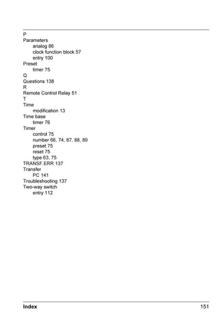 ZELIO2_EN.book Page 60 Tuesday, January 13, 2004 11:53 AM




  RXQWHU )XQFWLRQ %ORFN


                  7KH RXQWHU IXQFWLRQ EORFN LV XVHG WR XS RU GRZQ FRXQW SXOVHV
                  7KH RXQWHU IXQFWLRQ FDQ EH UHVHW WR ]HUR RU WR WKH SUHVHW YDOXH
                  GHSHQGLQJ RQ WKH FKRVHQ SDUDPHWHU 