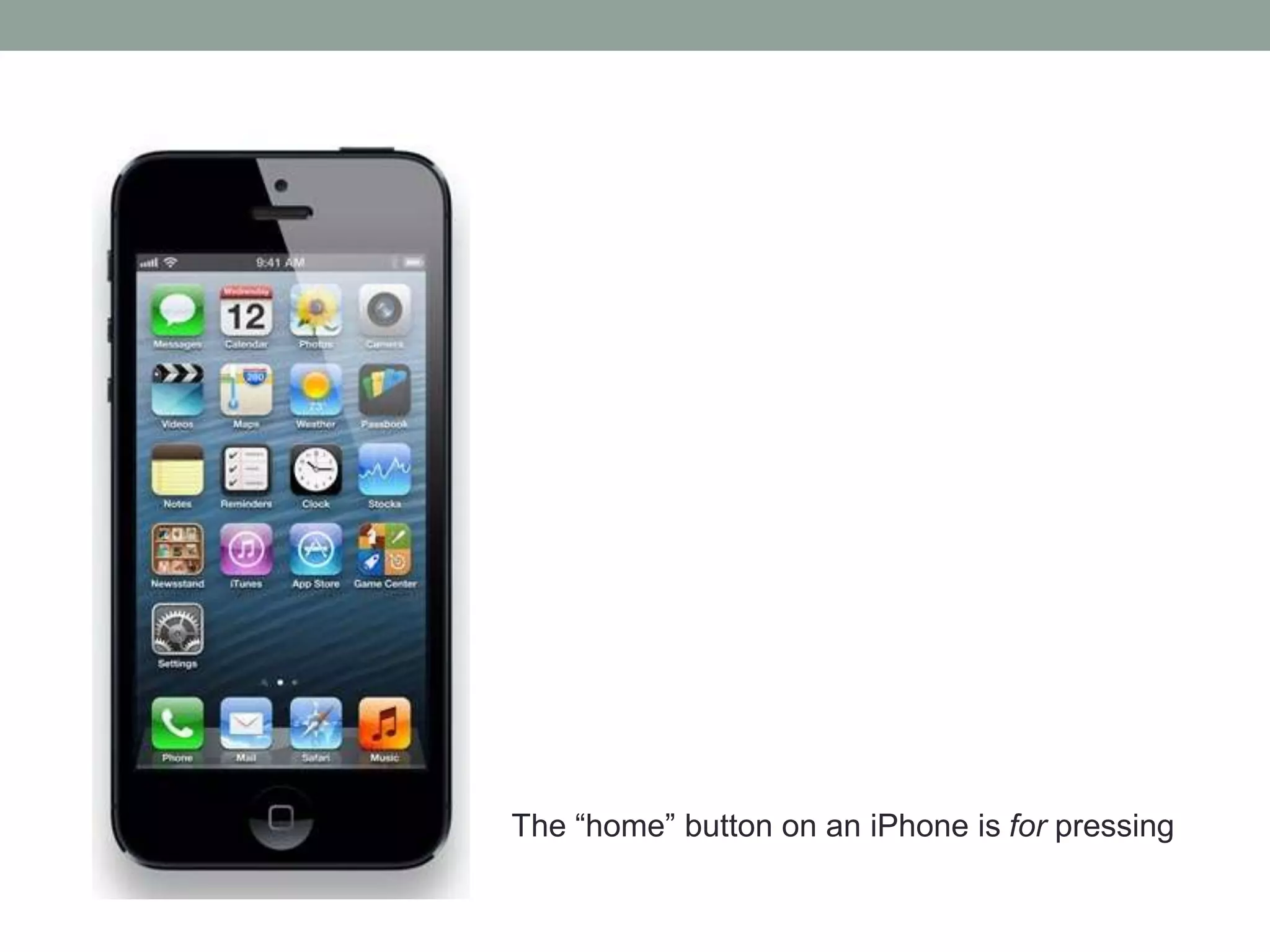 The “home” button on an iPhone is for pressing
 