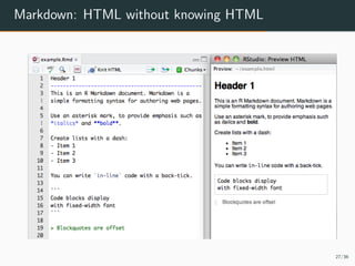 Markdown: HTML without knowing HTML
27/36
 