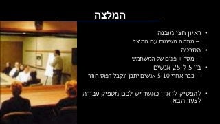 ‫המלצה‬
•‫מובנה‬ ‫חצי‬ ‫ראיון‬
–‫המוצר‬ ‫עם‬ ‫משימות‬ ‫מונחה‬
•‫הסרטה‬
–‫מסך‬+‫המשתמש‬ ‫של‬ ‫פנים‬
•‫בין‬5‫ל‬-25‫אנשים‬
–‫אחרי‬ ‫כבר‬5-10‫חוזר‬ ‫דפוס‬ ‫ונקבל‬ ‫יתכן‬ ‫אנשים‬
•‫עבודה‬ ‫מספיק‬ ‫לכם‬ ‫יש‬ ‫כאשר‬ ‫לראיין‬ ‫להפסיק‬
‫הבא‬ ‫לצעד‬
 