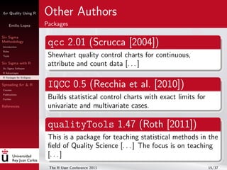 6σ Quality Using R        Other Authors
     Emilio Lopez         Packages

Six Sigma
Methodology
Introduction
           ...