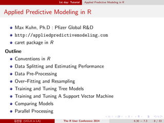 1st day: Tutorial Applied Predictive Modeling in R 
Applied Predictive Modeling in R 
Max Kuhn, Ph.D : P 