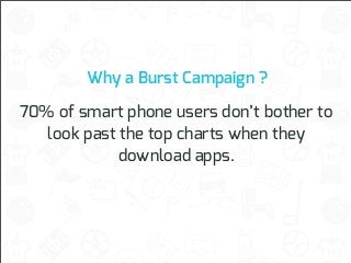Why a Burst Campaign ?
70% of smart phone users don’t bother to
look past the top charts when they
download apps.

 