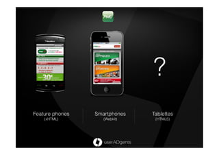 ?
Feature phones   Smartphones   Tablettes
    (xHTML)         (Webkit)    (HTML5)
 