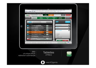 SSO
       url unique pmu.fr   Tablettes
redirection automatique     (HTML5)
 