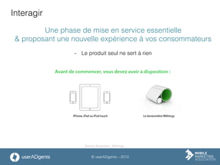 © userADgents – 2013
Interagir
Une phase de mise en service essentielle
& proposant une nouvelle expérience à vos consommateurs
-  Le produit seul ne sert à rien
Source illustations : Withings
 