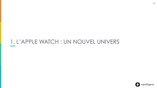 15userADgents
L’APPLE WATCH : UN DÉBUT DE SUCCÈS
15
10 AVRIL 
EN PRÉ-
COMMANDE
1 MILLION
DE PRÉ-COMMANDES
EN 24 HEURES !
soit l’équivalent de ce qui a été vendu par la
concurrence en plus d’un an
 