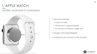 32userADgents
L’APPLE WATCH
• Pilotage de l’Iphone depuis la Watch pour
• Mode Avion
• Mode Ne pas déranger
• Mode Silencieux
• Ping pour retrouver l’iPhone
• Pas de pilotage du téléphone (c’est n’est pas une
télécommande)
INTERACTIONS APPLE WATCH - IPHONE
32
 