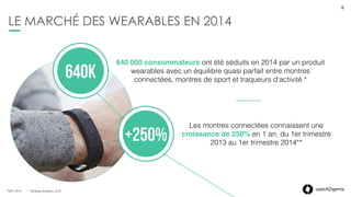 6userADgents
POURQUOI LES SMARTWATCHES SÉDUISENT ?
51%
Et pour cause ! Le poignet est la partie du
corps la plus naturelle et la plus pratique. 
51%* des Français préfèrent porter un
wearable au poignet plutôt qu’à un autre
endroit.
6
*Base: 1,455 internautes français de plus de 18 ans / Source: Forrester European
Technographics Consumer Technology Survey, 2014
 