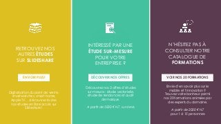 userADgents
RETROUVEZ NOS
AUTRES ÉTUDES
SUR SLIDESHARE
ENVIE D’UNE
ÉTUDE
SUR-MESURE ?
DÉCOUVREZ  
NOTRE
CATALOGUE
DE FORMATIONS
INTÉRESSÉ PAR UNE
ÉTUDE SUR-MESURE
POUR VOTRE
ENTREPRISE ?
N’HÉSITEZ PAS À
CONSULTER NOTRE
CATALOGUE DE
FORMATIONS
VOIR NOS 20 FORMATIONSDÉCOUVRIR NOS OFFRESEN VOIR PLUS !
Digitalisation du point de vente,
smartwatches, smart home,
Apple TV… découvrez toutes
nos études en libre accès sur
Slideshare !
Découvrez nos 3 offres d’études
sur-mesure : étude sectorielle,
étude de tendances et audit
de marque.
A partir de 5000 € H.T, sur devis
Envie d’en savoir plus sur le
mobile et l’innovation ?  
Trouvez votre bonheur parmi
nos 20 formations animées par
des experts du domaine.
A partir de 2000 € H.T
pour 1 à 15 personnes
 