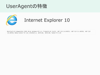 UserAgent؏
Mozilla/5.0 (compatible; MSIE 10.0; Windows NT 6.1; Trident/6.0; SLCC2; .NET CLR 2.0.50727; .NET CLR 3.5.30729; .NET CLR
3.0.30729; Media Center PC 6.0; InfoPath.2; .NET4.0C; .NET4.0E; Tablet PC 2.0)
Internet Explorer 10
 