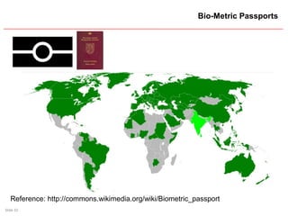 Slide 32
Bio-Metric Passports
Reference: http://commons.wikimedia.org/wiki/Biometric_passport
 