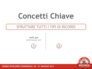 Concetti Chiave
SFRUTTARE TUTTI I TIPI DI RICORDI

        reali: per
     ottimizzare sm*

           1           2
 