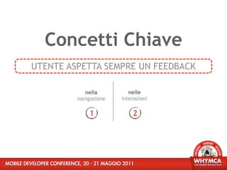 Concetti Chiave
UTENTE ASPETTA SEMPRE UN FEEDBACK

            nella         nelle
         navigazione   interazioni

             1             2
 