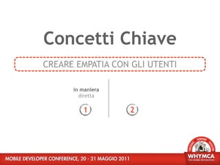 Concetti Chiave
CREARE EMPATIA CON GLI UTENTI

      in maniera
        diretta

         1         2
 