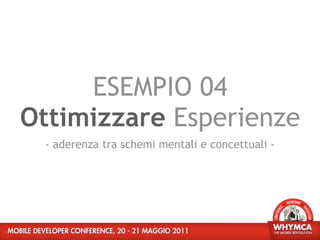 ESEMPIO 04
Ottimizzare Esperienze
 - aderenza tra schemi mentali e concettuali -
 