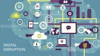 Digital Disruption: Geoffrey Moore’s Model of Disruption Types
18
IT Disruption

Raspberry Pi, Cloud, SaaS, BYOD, Virtualization,
Containerization, Micro-services
Business Model 

Uber, YouTube, Spotify, SalesForce.com,
Autonomous Cars, 3D Parts Printing, Amazon
Prime
Business Operations

Mobile Banking, Amazon, e-Bay, self-service,  
Google Nest, Drone Deliveries
 