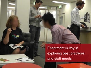 Enactment is key in
exploring best practices
and staff needs
 