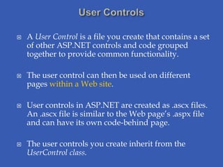User controls | PPTX | Web Development | Internet