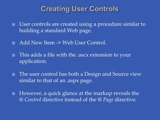 User controls | PPTX | Web Development | Internet