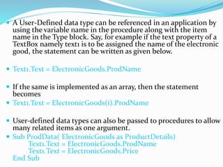 User define data type In Visual Basic | PPT