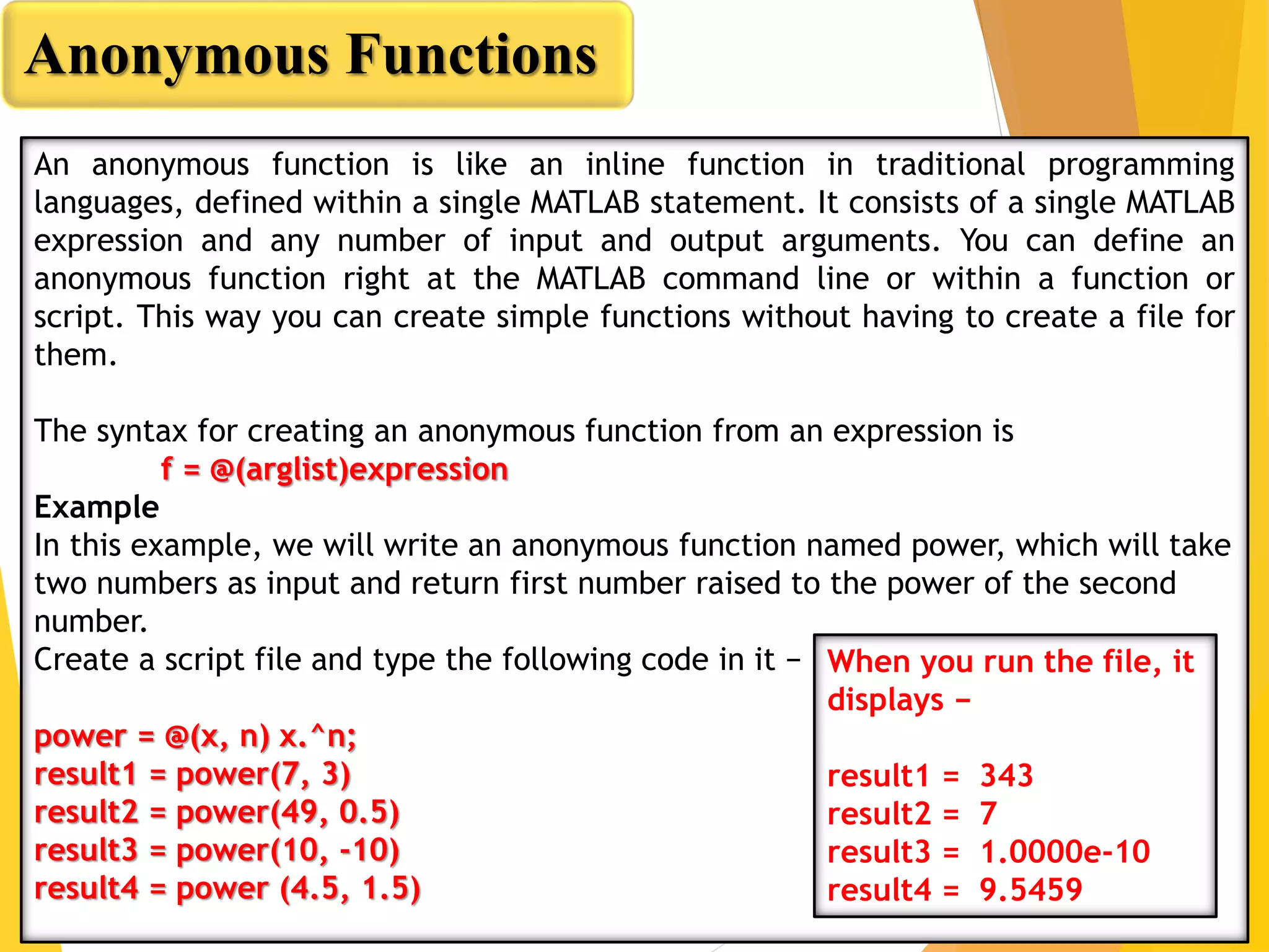 User defined functions in matlab | PPT