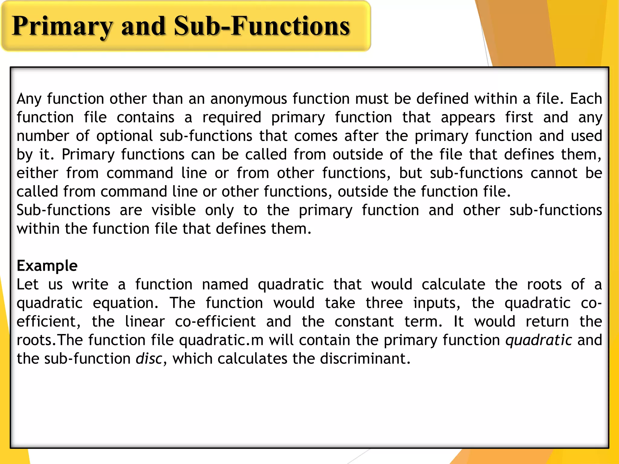 User defined functions in matlab | PPT