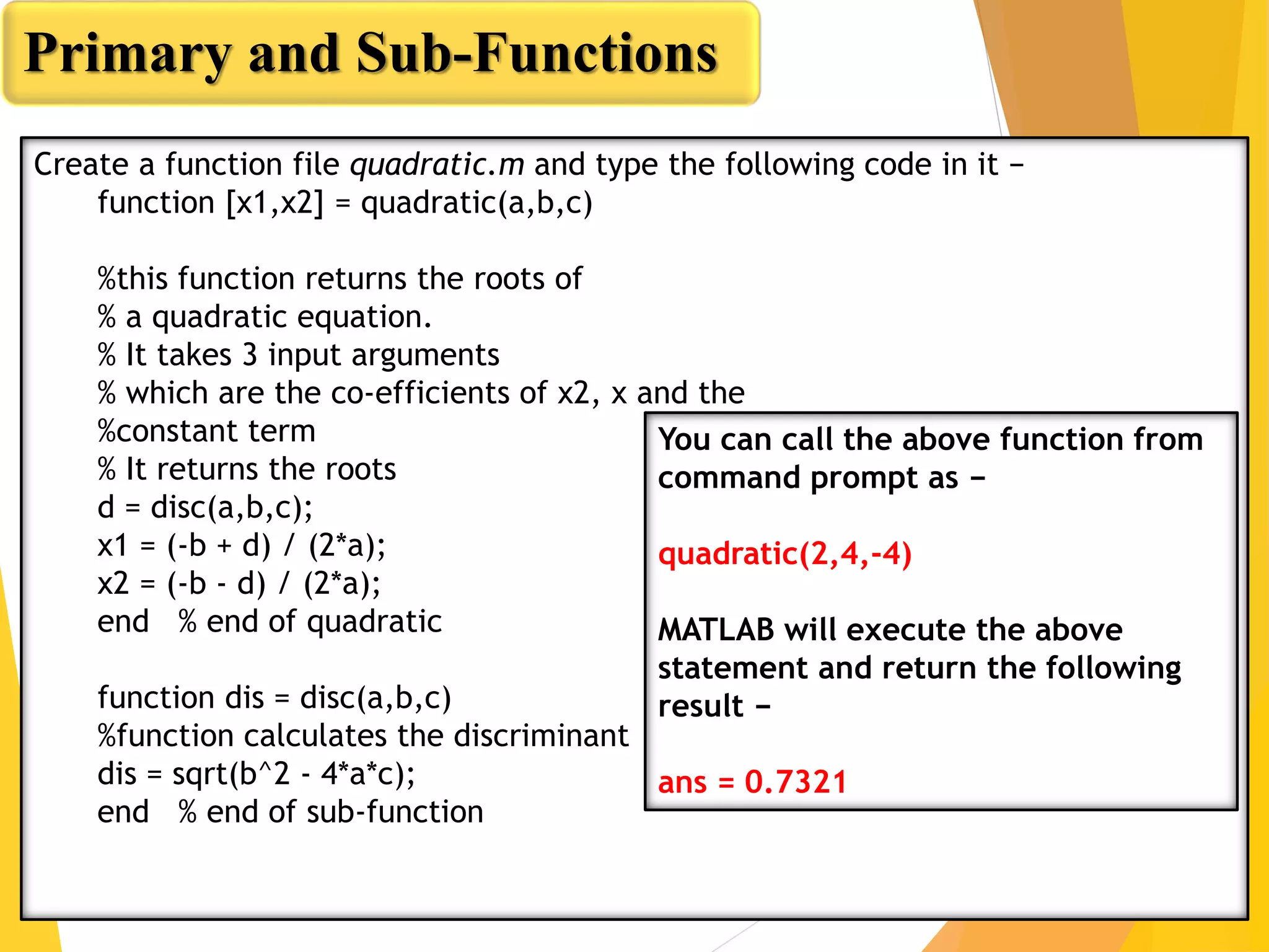 User defined functions in matlab | PPT