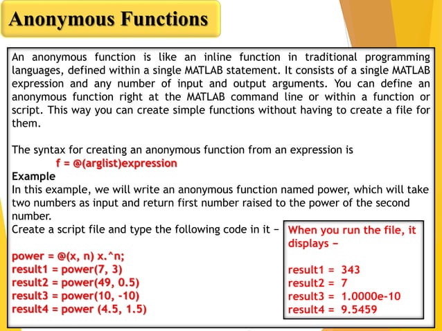 User defined functions in matlab | PDF
