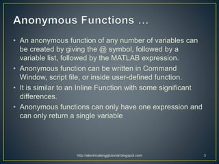 Anonymous and Inline Functions in MATLAB | PPT