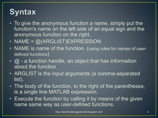 Anonymous and Inline Functions in MATLAB | PPT