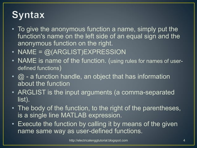 Anonymous and Inline Functions in MATLAB | PPT