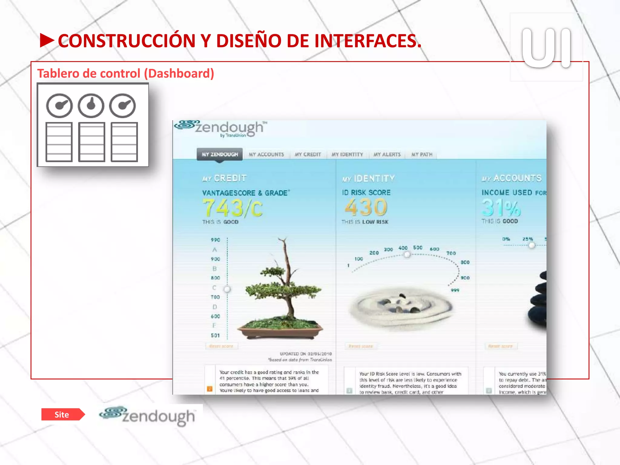 ►CONSTRUCCIÓN Y DISEÑO DE INTERFACES.
Tablero de control (Dashboard)
zendoughSite
 