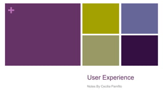 +
User Experience
Notes By Cecilia Pamfilo
 