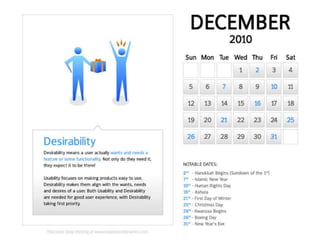 Desirability<br />Only  US $12.95 plus shipping. Order a Calendar Today!<br />www.experiencedynamics.com<br />