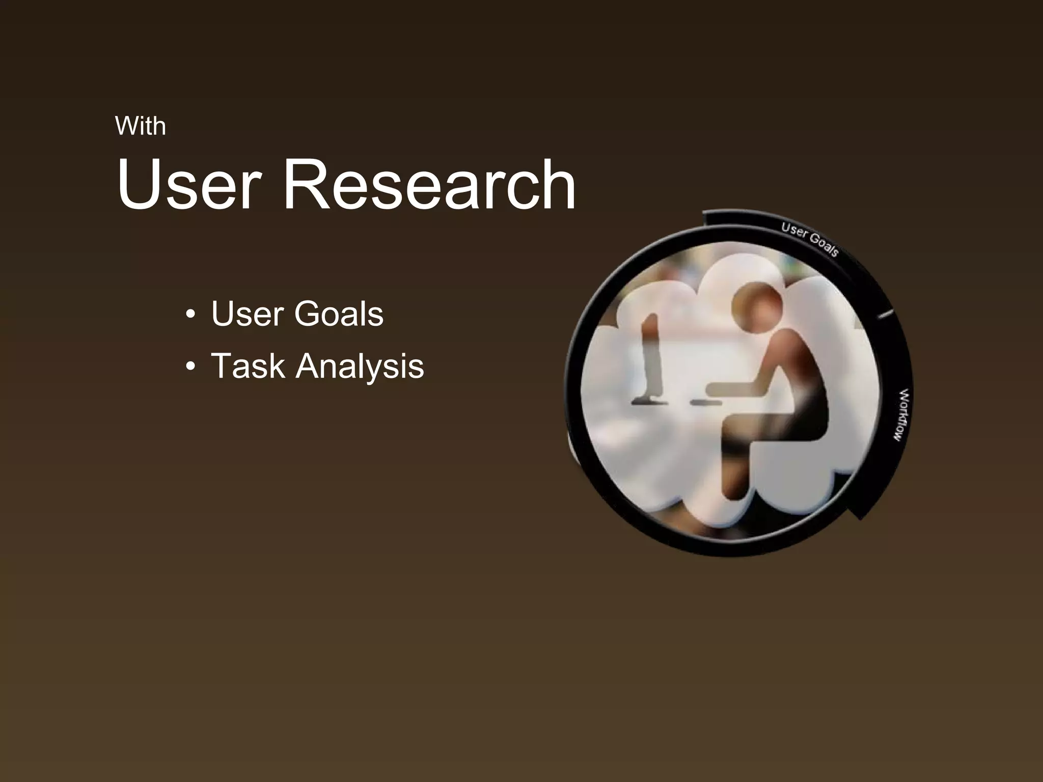 With

User Research
       • User Goals
       • Task Analysis
 