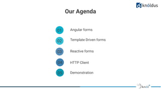 Our Agenda
01 Angular forms
02 Template Driven forms
03 Reactive forms
04 HTTP Client
05 Demonstration
 
